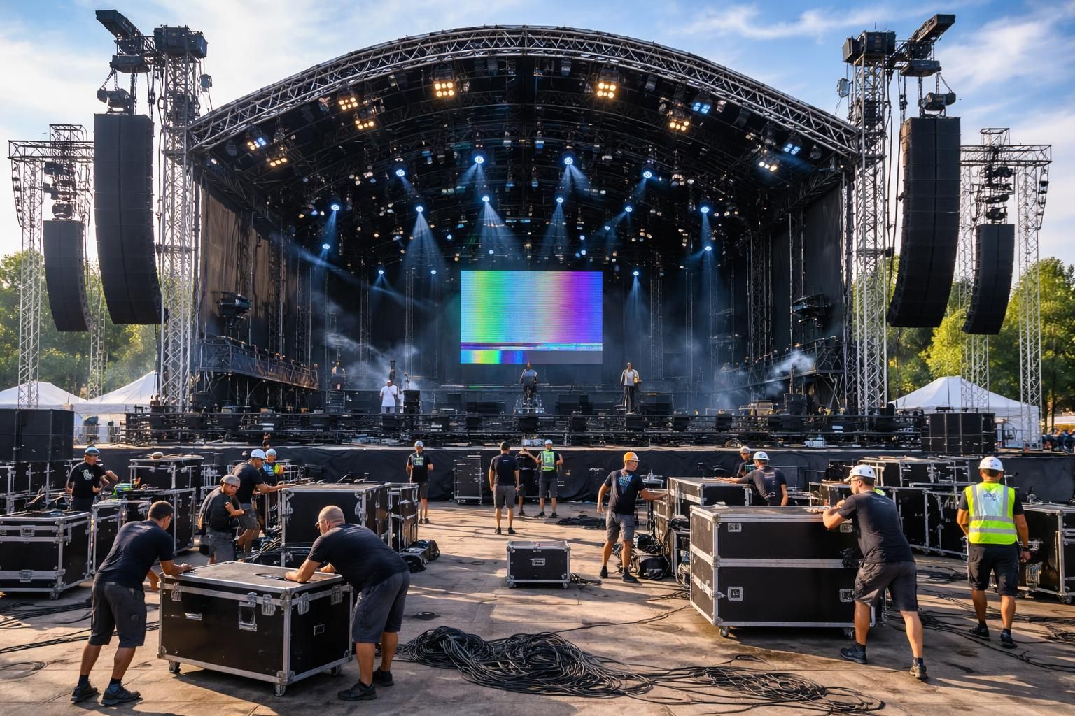 installation rapide de sanitaires backstage pour scènes de festivals avec rapid plomberie, garantissant confort et hygiène optimale pour vos événements.
